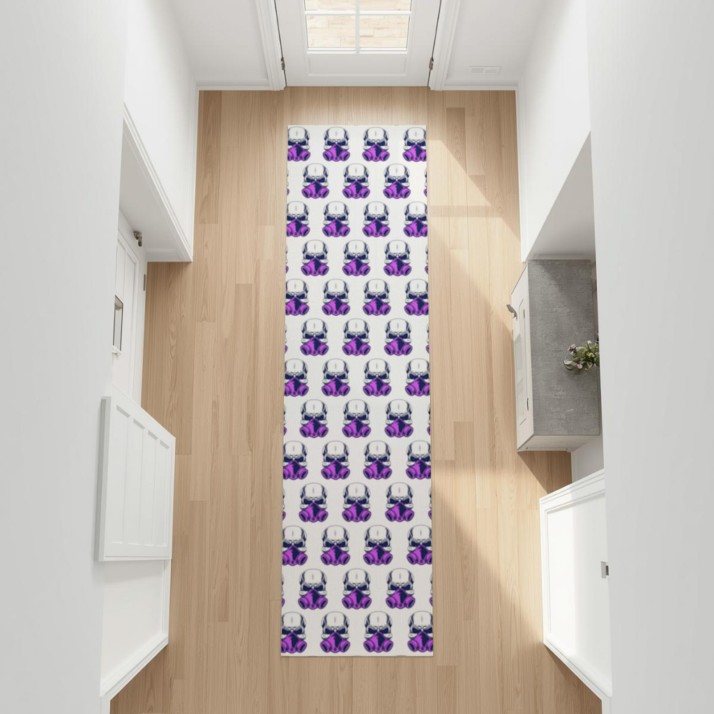 Skull with Gas Mask Illustration Modern and Edgy Design Hallway & Entryway Rug