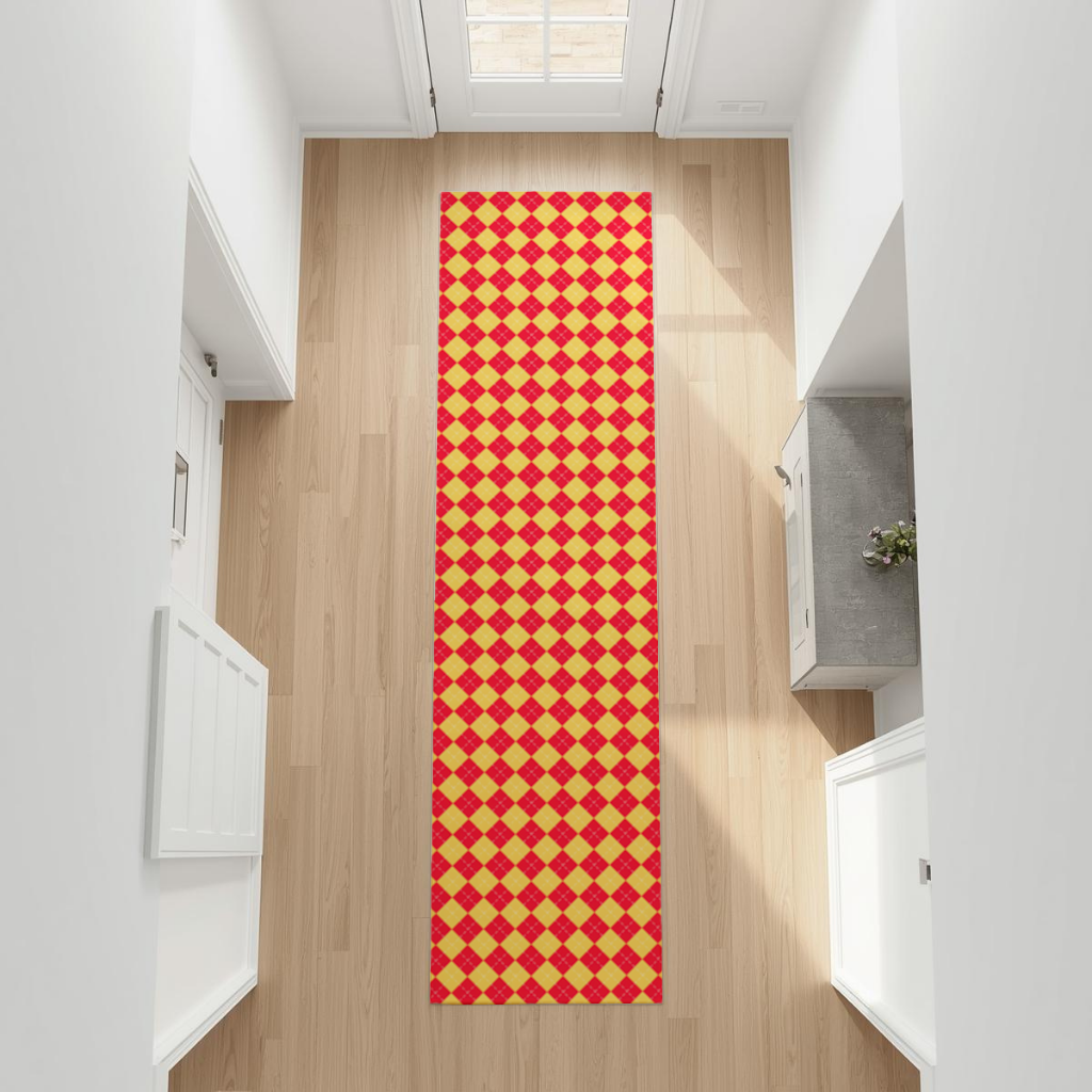 Red and Yellow Argyle Geometric Pattern Background Hallway & Entryway Rug