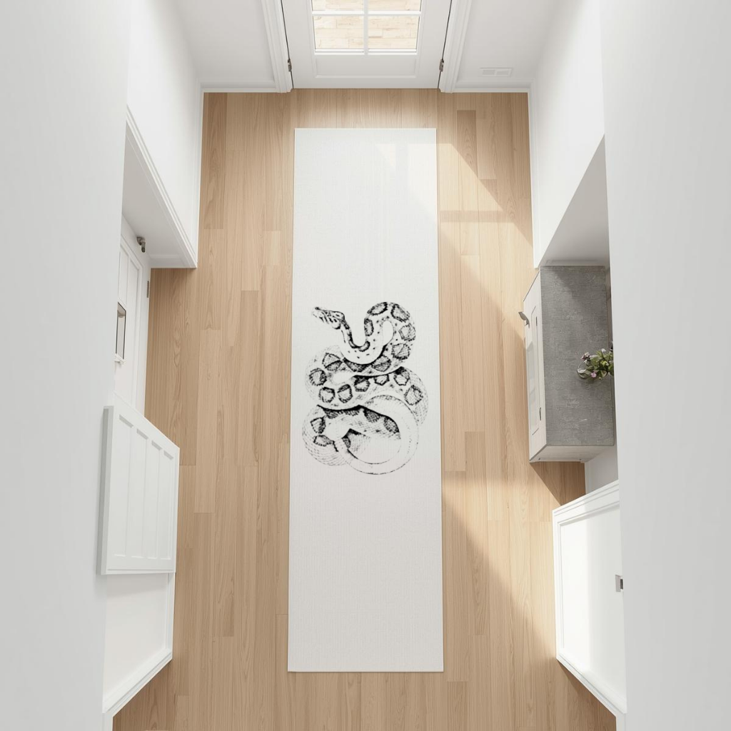 Detailed Vintage Rattlesnake Illustration Hallway & Entryway Rug