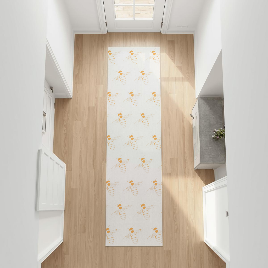 Minimal Turuncu Arı Çizimi Antre ve Koridor Halısı