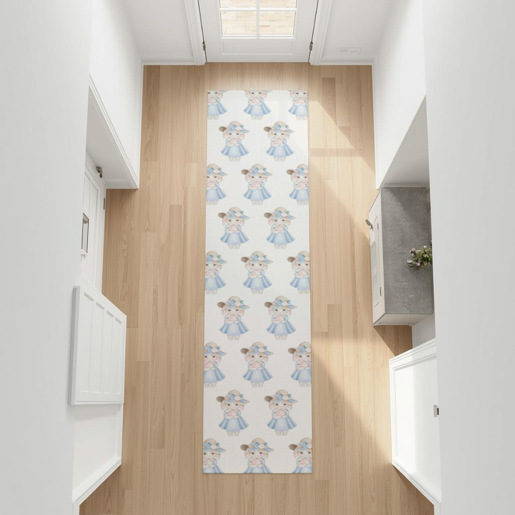 Cute Bunny with Hat Holding Flowers Hallway & Entryway Rug