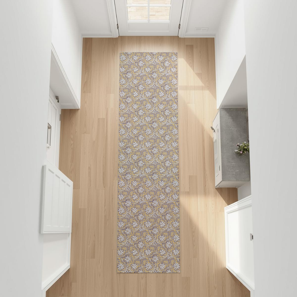 Retro Floral Doodle and Mandala Pattern Hallway & Entryway Rug