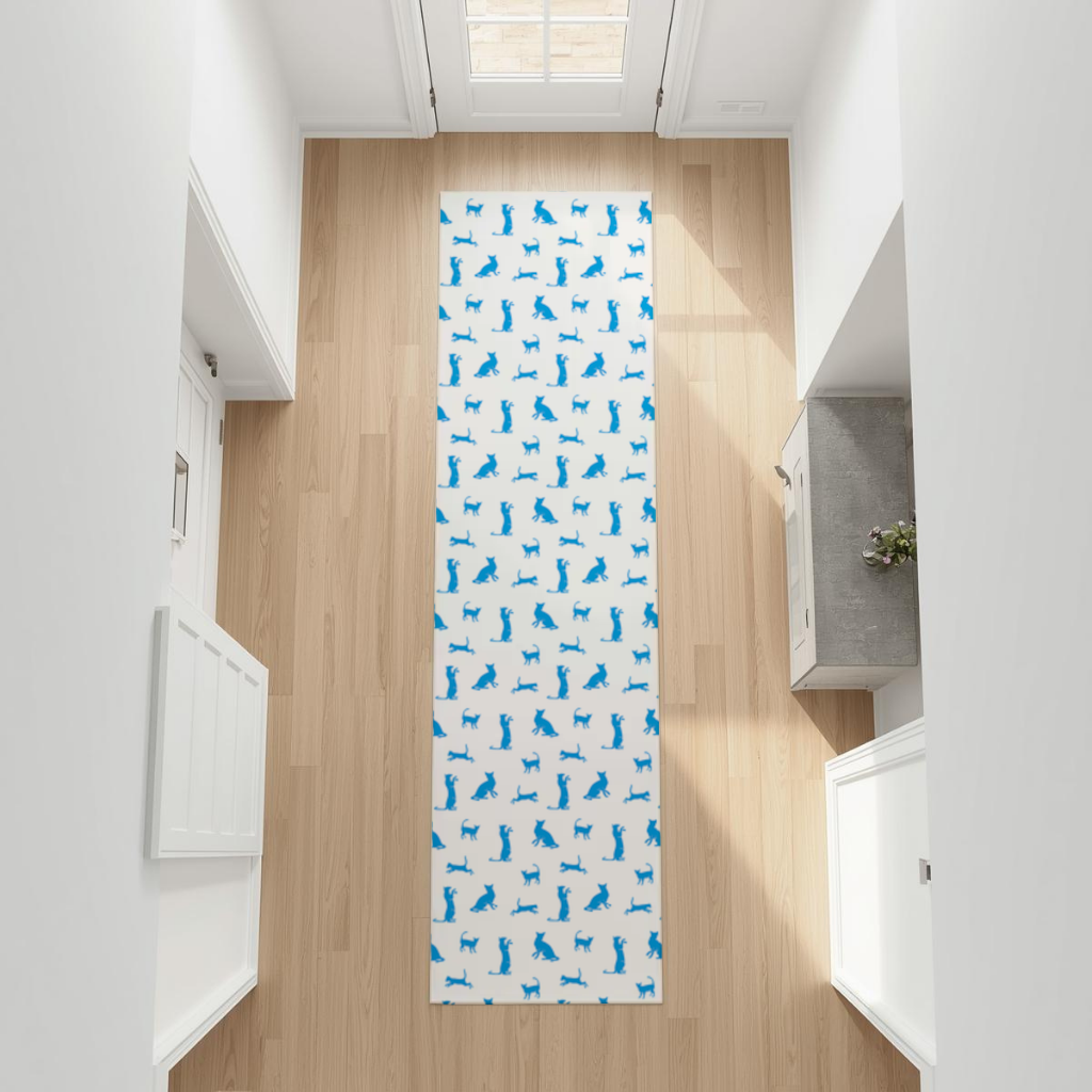 Blue Cat Silhouettes Seamless Pattern Hallway & Entryway Rug