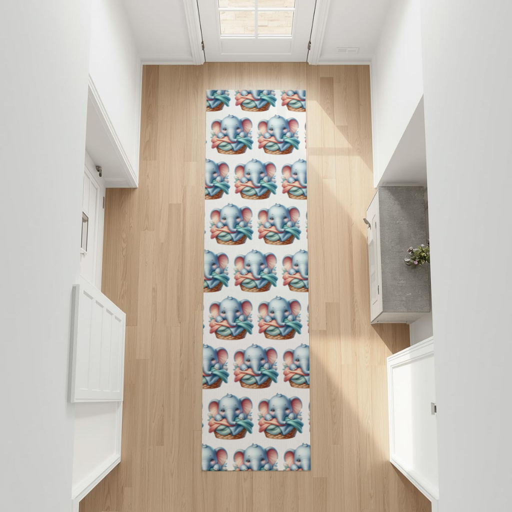Cute Baby Elephant in Basket Hallway & Entryway Rug