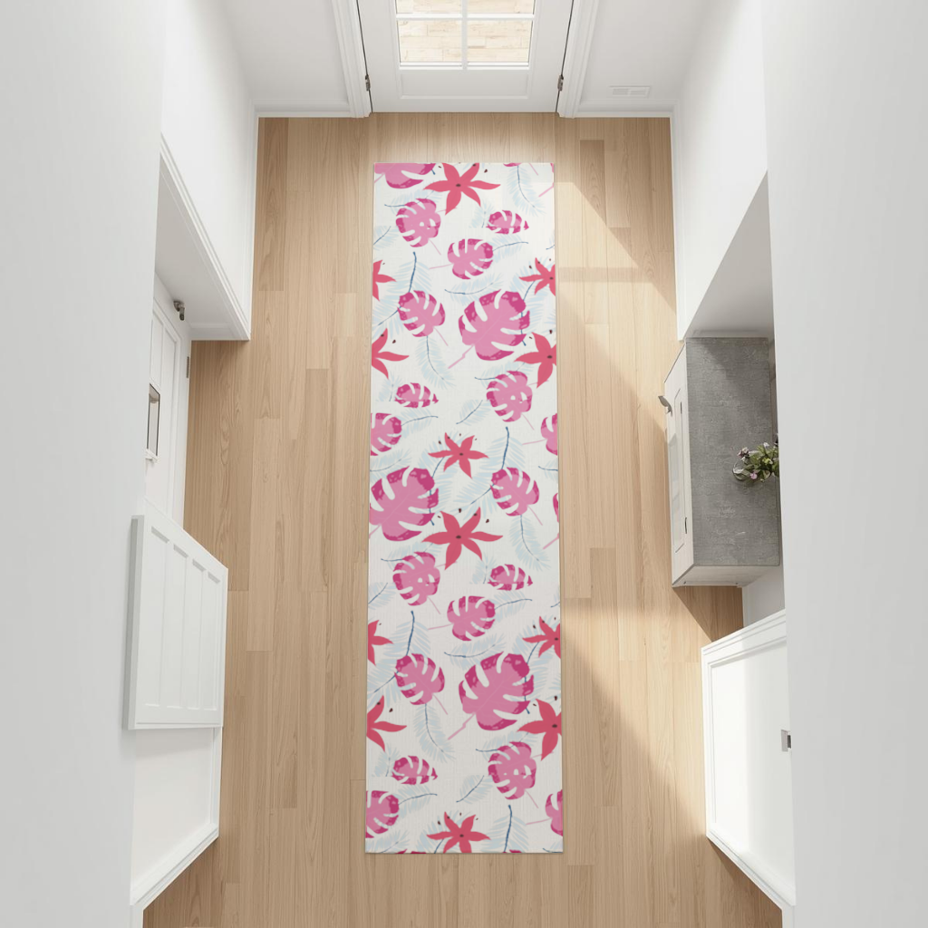 Pink Monstera and Tropical Lily Hallway & Entryway Rug