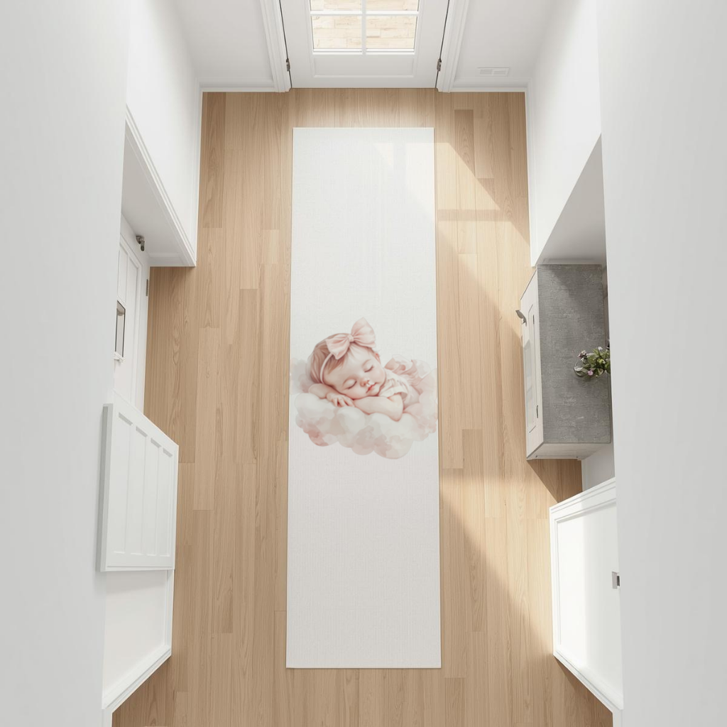 Sleeping Baby Girl with Pink Bow Hallway & Entryway Rug