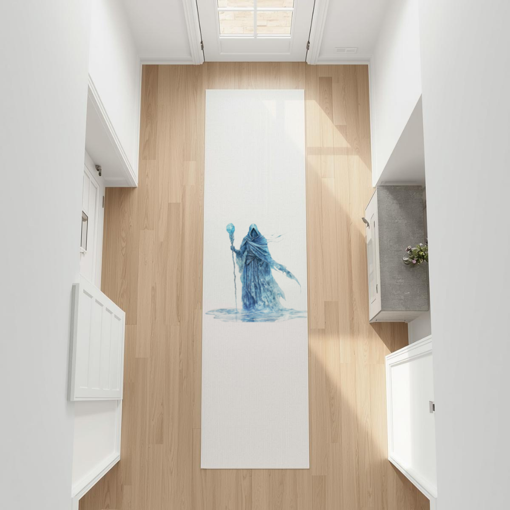 Blue Frost Mage Hooded Wizard Staff Hallway & Entryway Rug