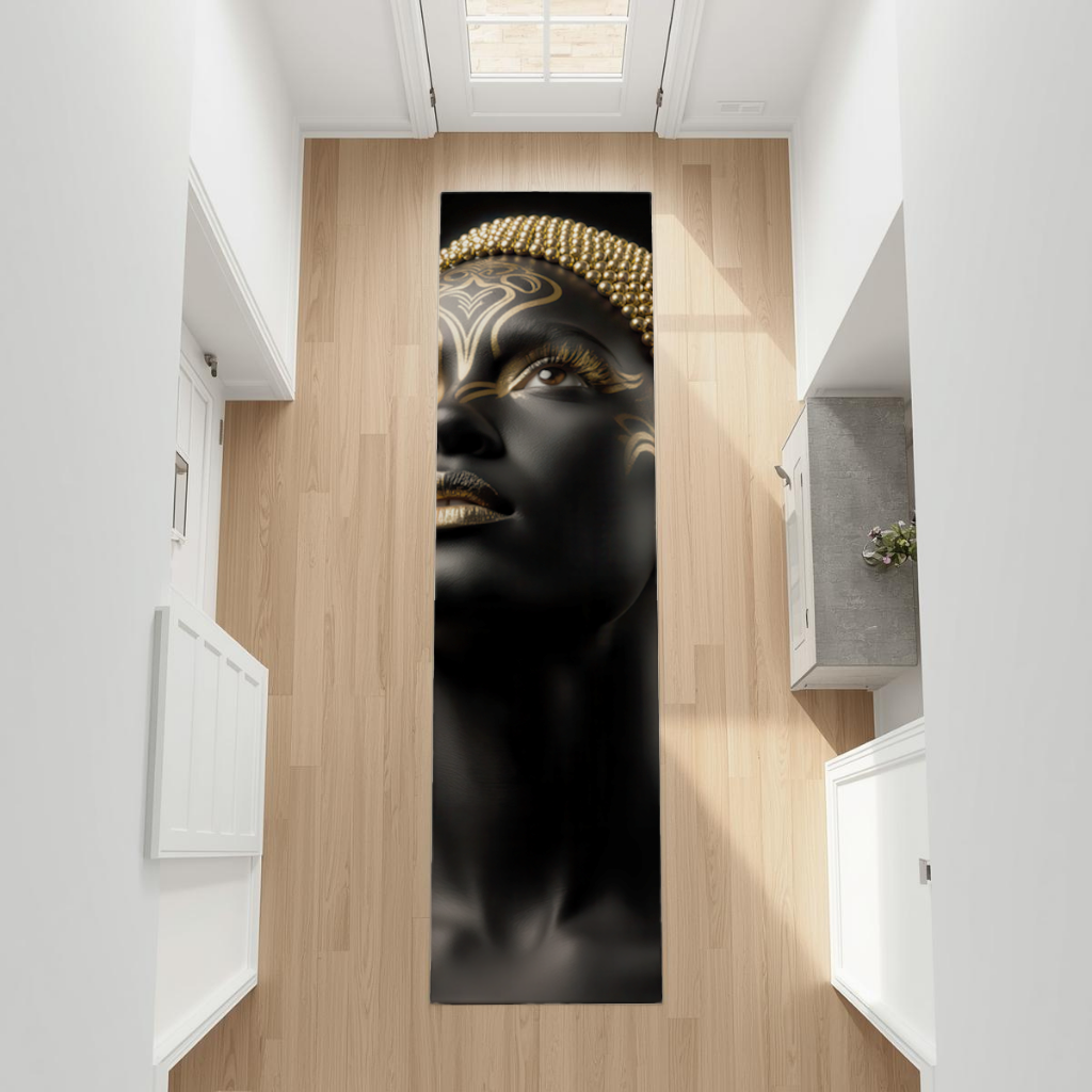 Gold Afrofuturistic Black Woman Hallway & Entryway Rug