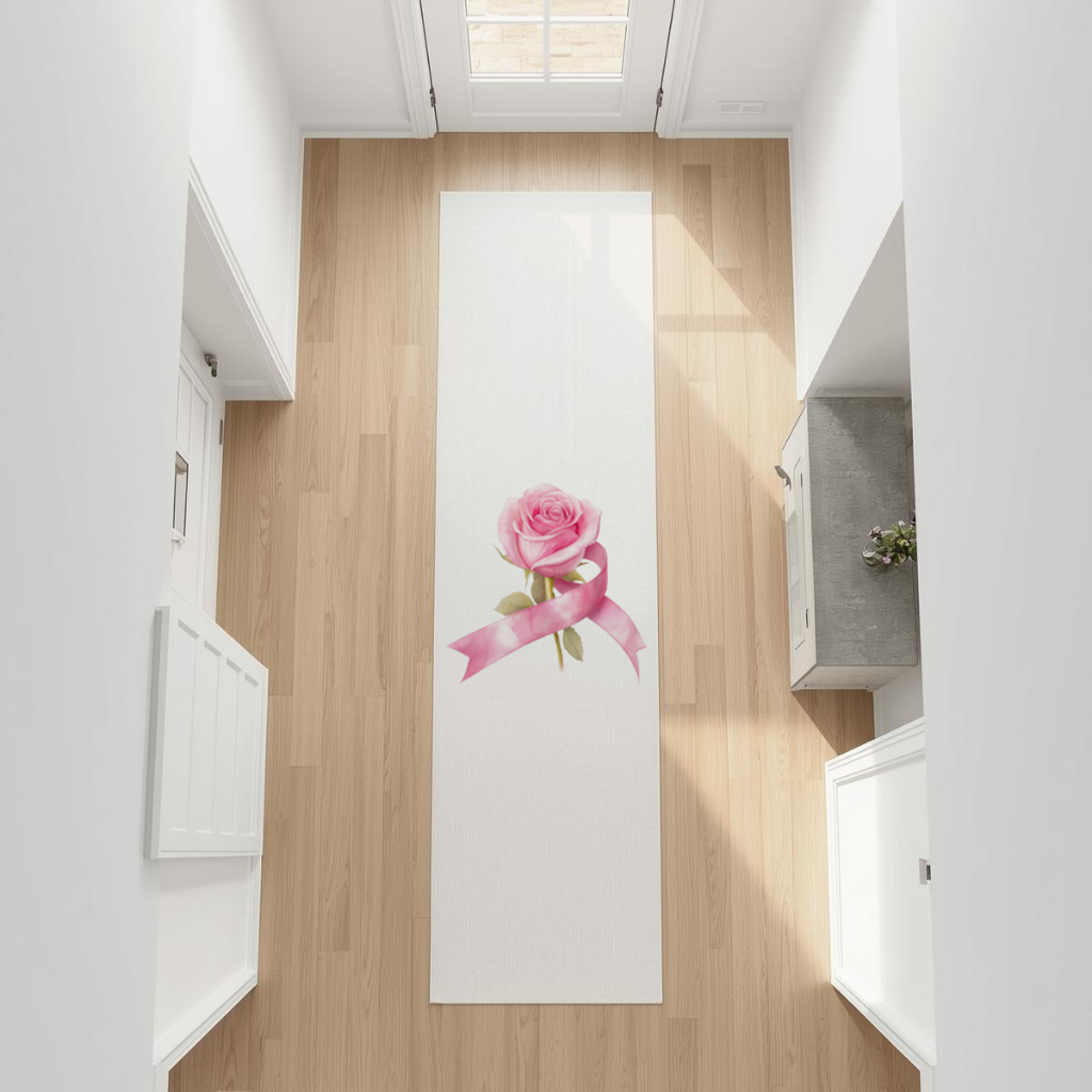 Breast Cancer Awareness Pink Rose Hallway & Entryway Rug
