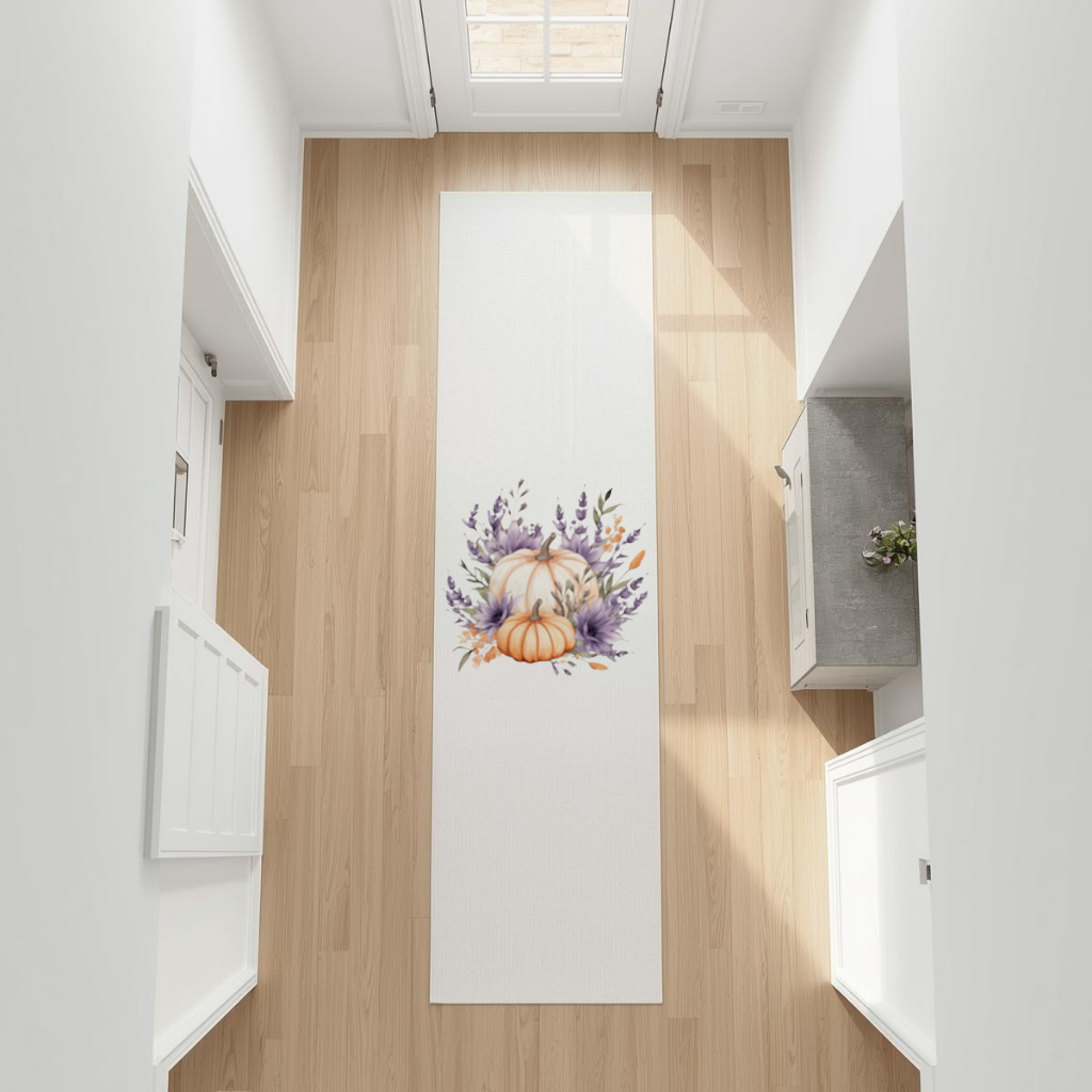 Lavender and Pumpkin Autumn Bouquet Hallway & Entryway Rug