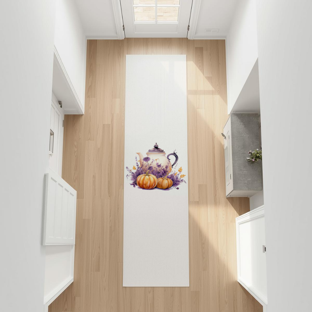 Vintage Purple Floral Pumpkin Teapot Hallway & Entryway Rug