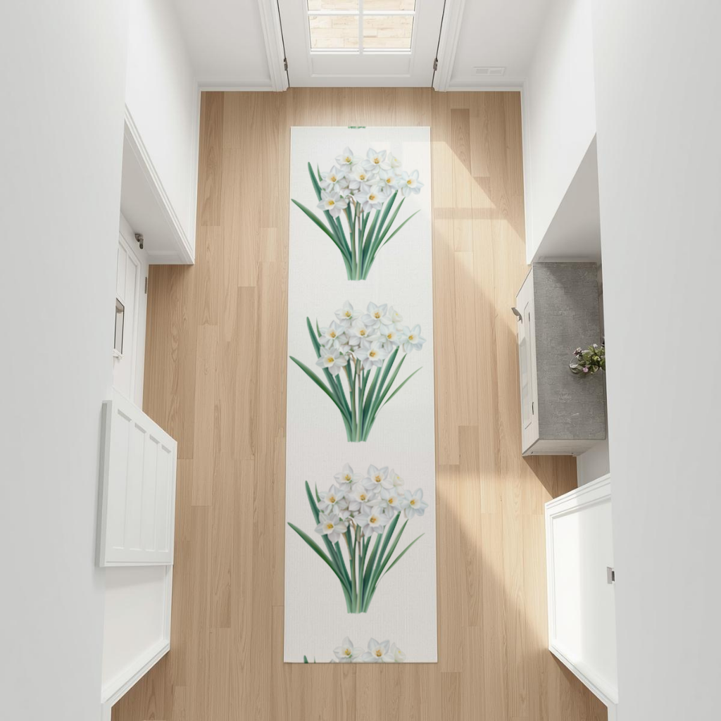White Daffodil Bouquet Botanical Hallway & Entryway Rug