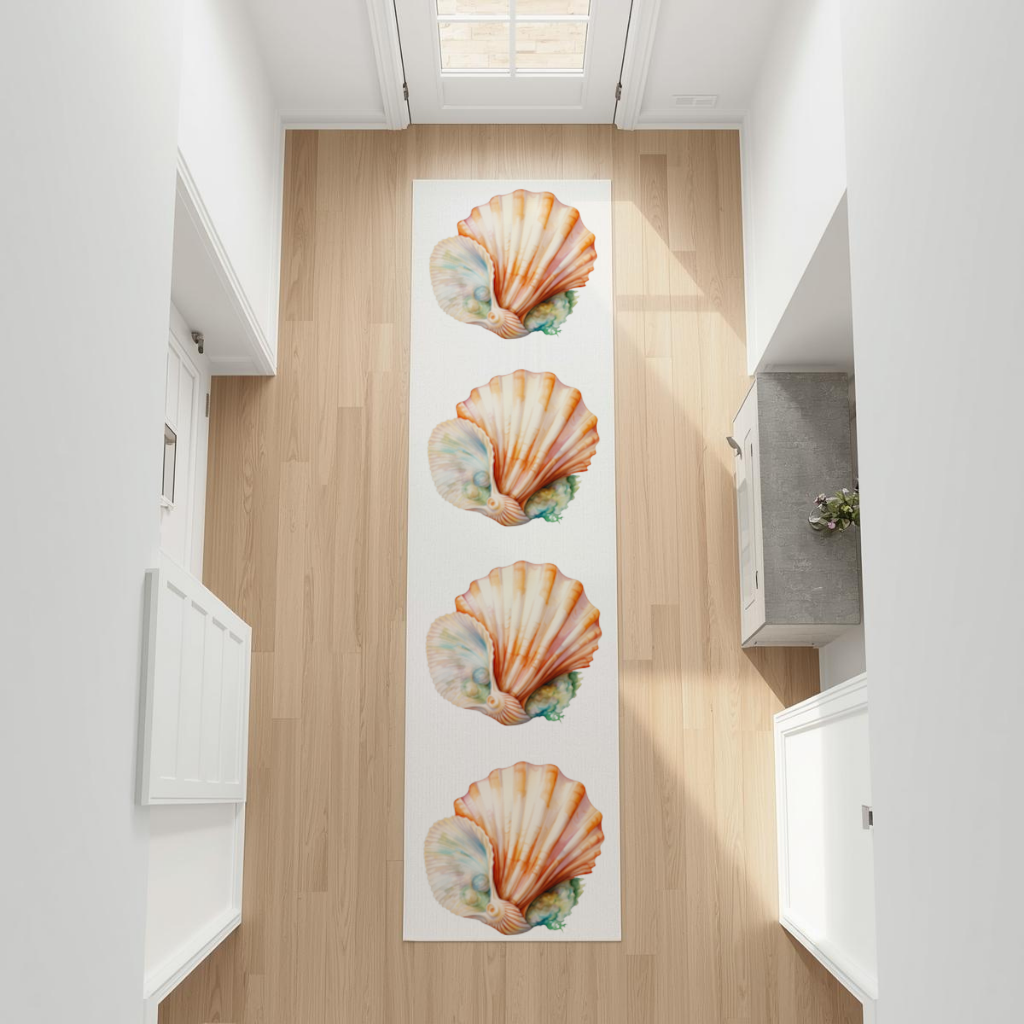 Iridescent Pearls in Orange Scallop Seashell Hallway & Entryway Rug