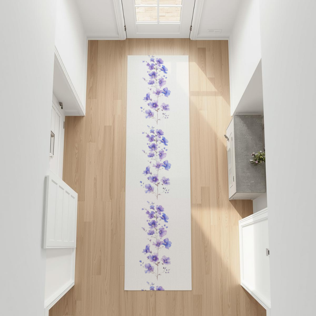 Delicate Blue Flax Wildflowers Hallway & Entryway Rug