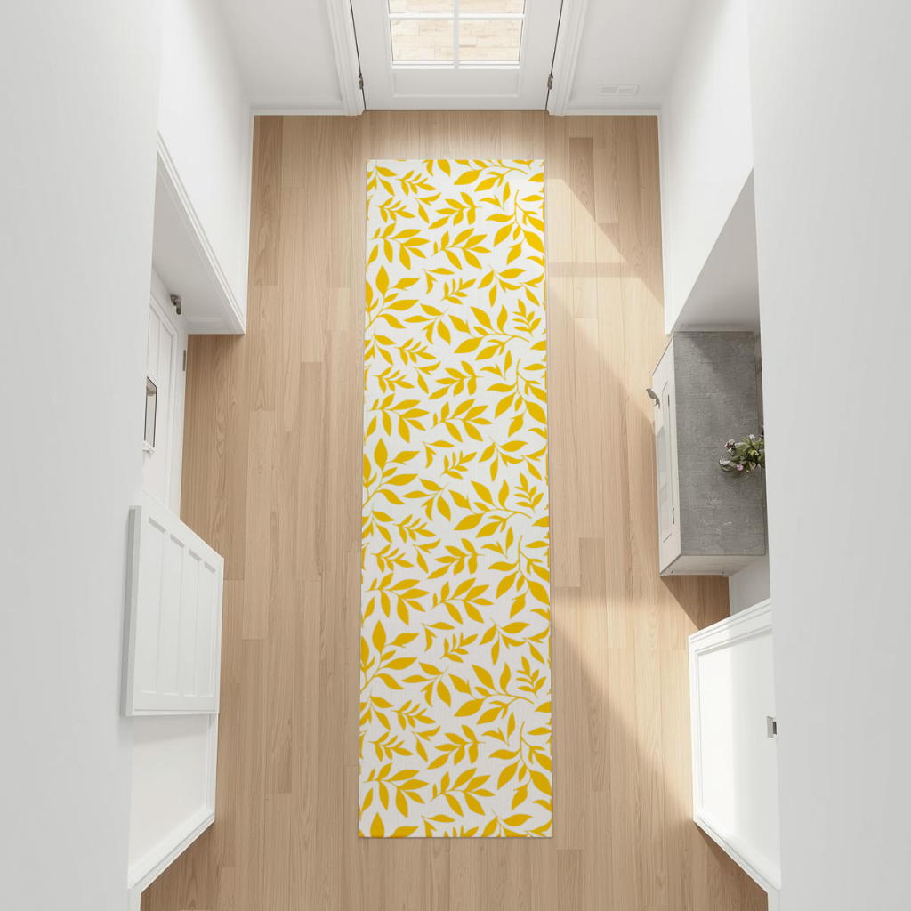 Mustard Yellow Botanical Leaves Hallway & Entryway Rug