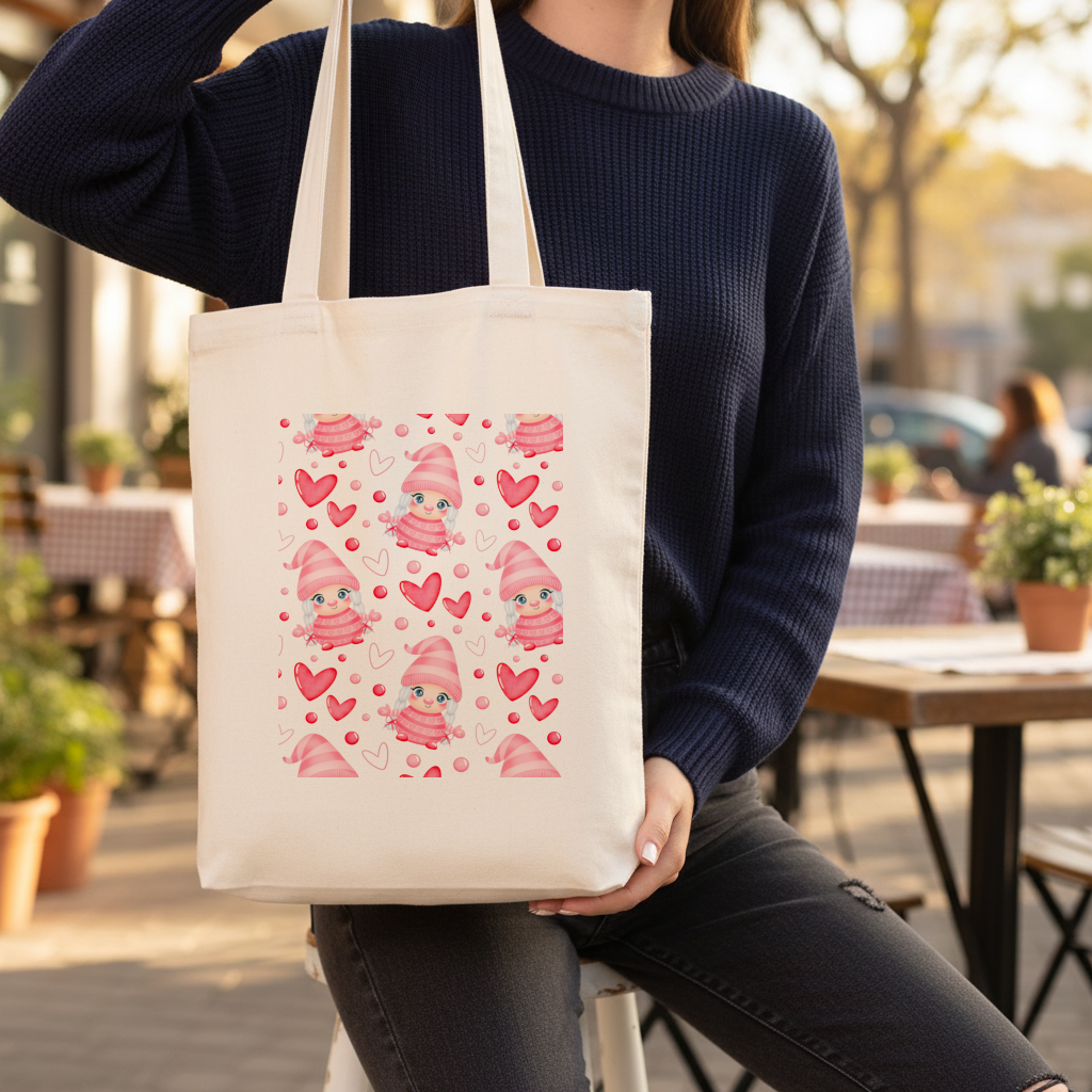 Cute Pink Baby Girl Valentines Day Heart Pattern Design Gusseted Canvas Tote Bag