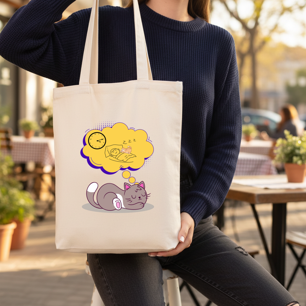 Cat Planning a 4 AM Zoomies Illustration Gusseted Canvas Tote Bag