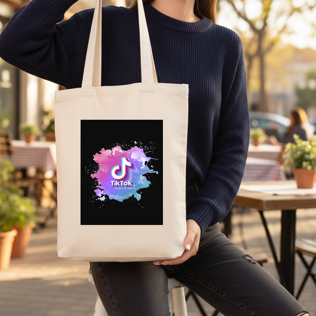 TikTok Logo with Watercolor Effect Gusseted Canvas Tote Bag