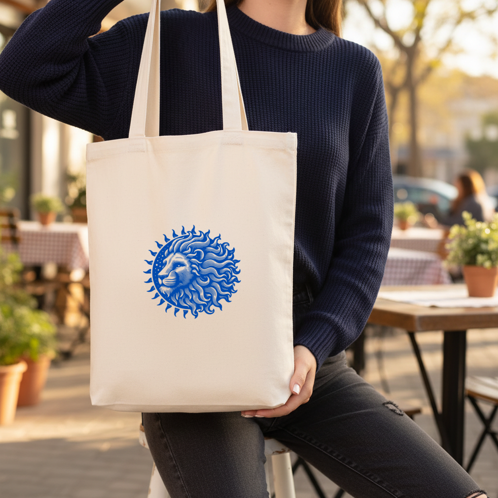 Leo Zodiac Sun and Moon Blue Motif Gusseted Canvas Tote Bag