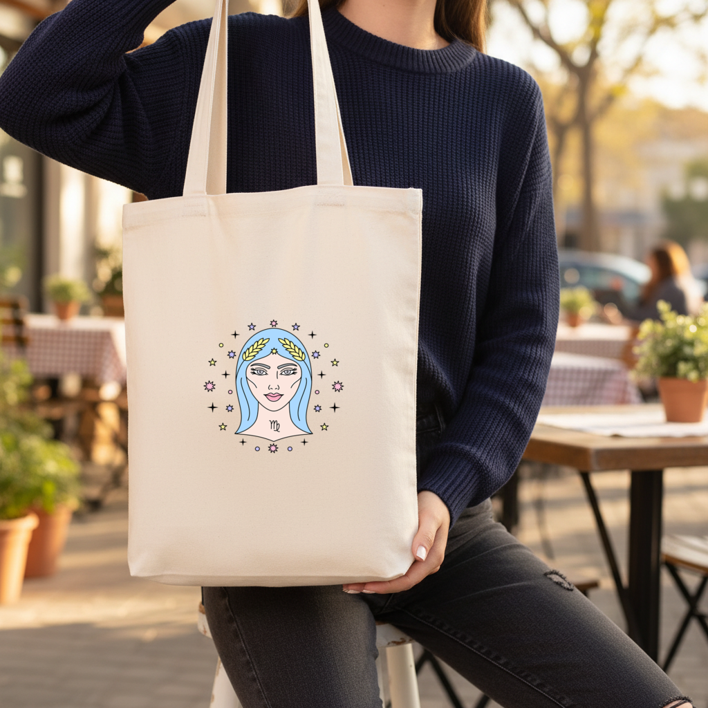 Virgo Zodiac Mystical Woman and Stars Gusseted Canvas Tote Bag