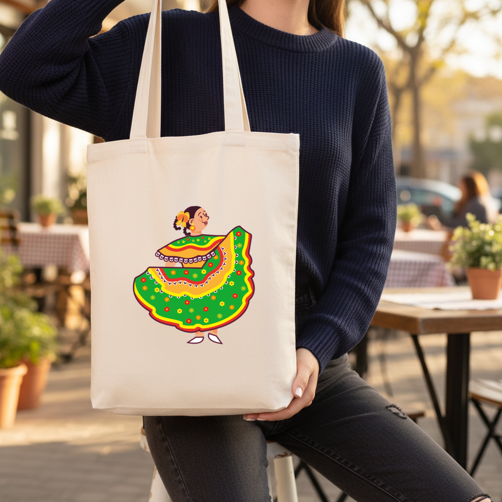 Mexican Folkloric Dancer Woman Gusseted Canvas Tote Bag