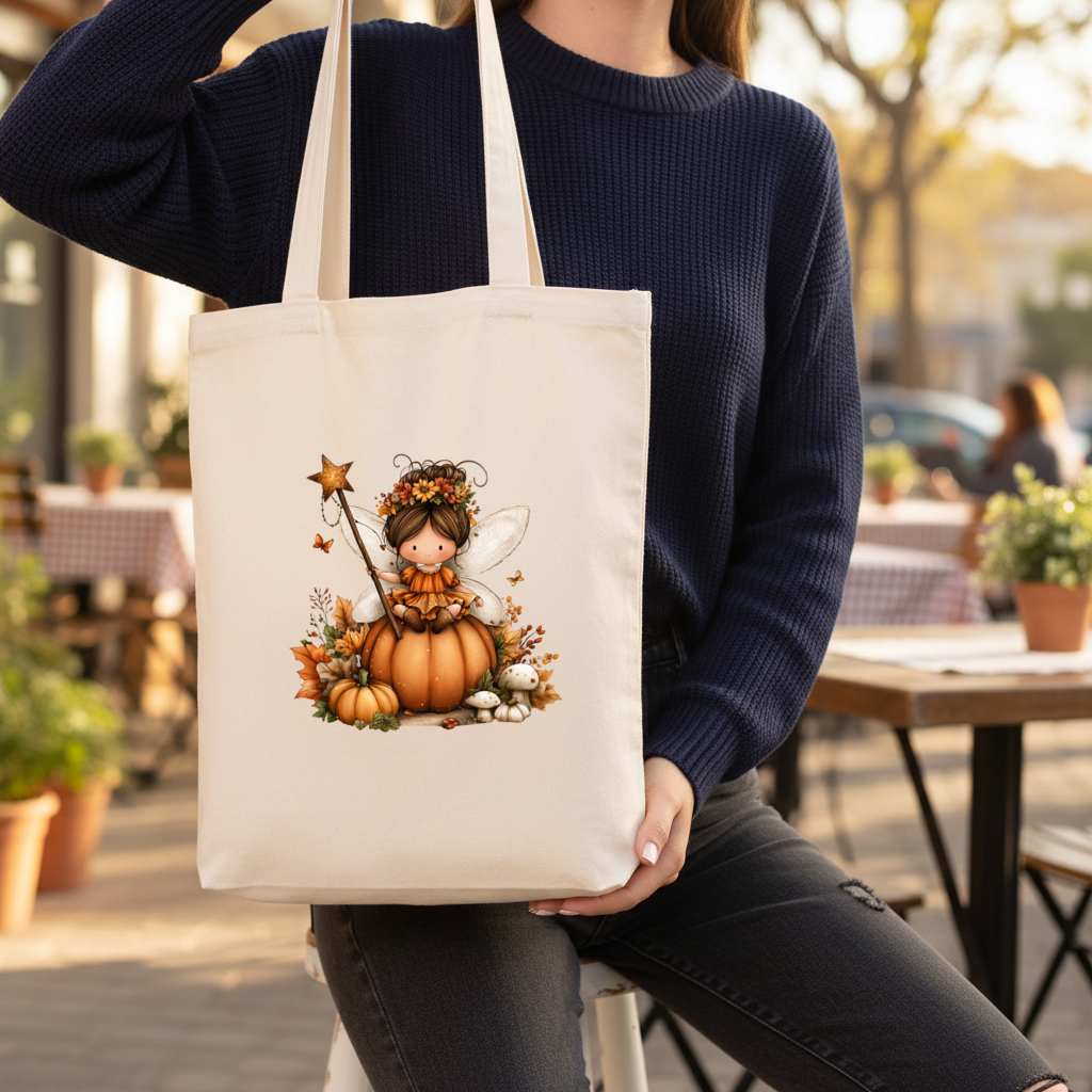 Sonbahar Balkabağı Perisi Körüklü Canvas Çanta