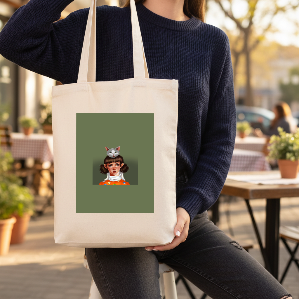 Mood Cat and I Gusseted Canvas Tote Bag