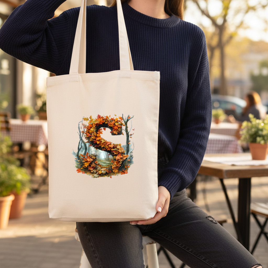 Autumn Maple Leaf Letter S Gusseted Canvas Tote Bag