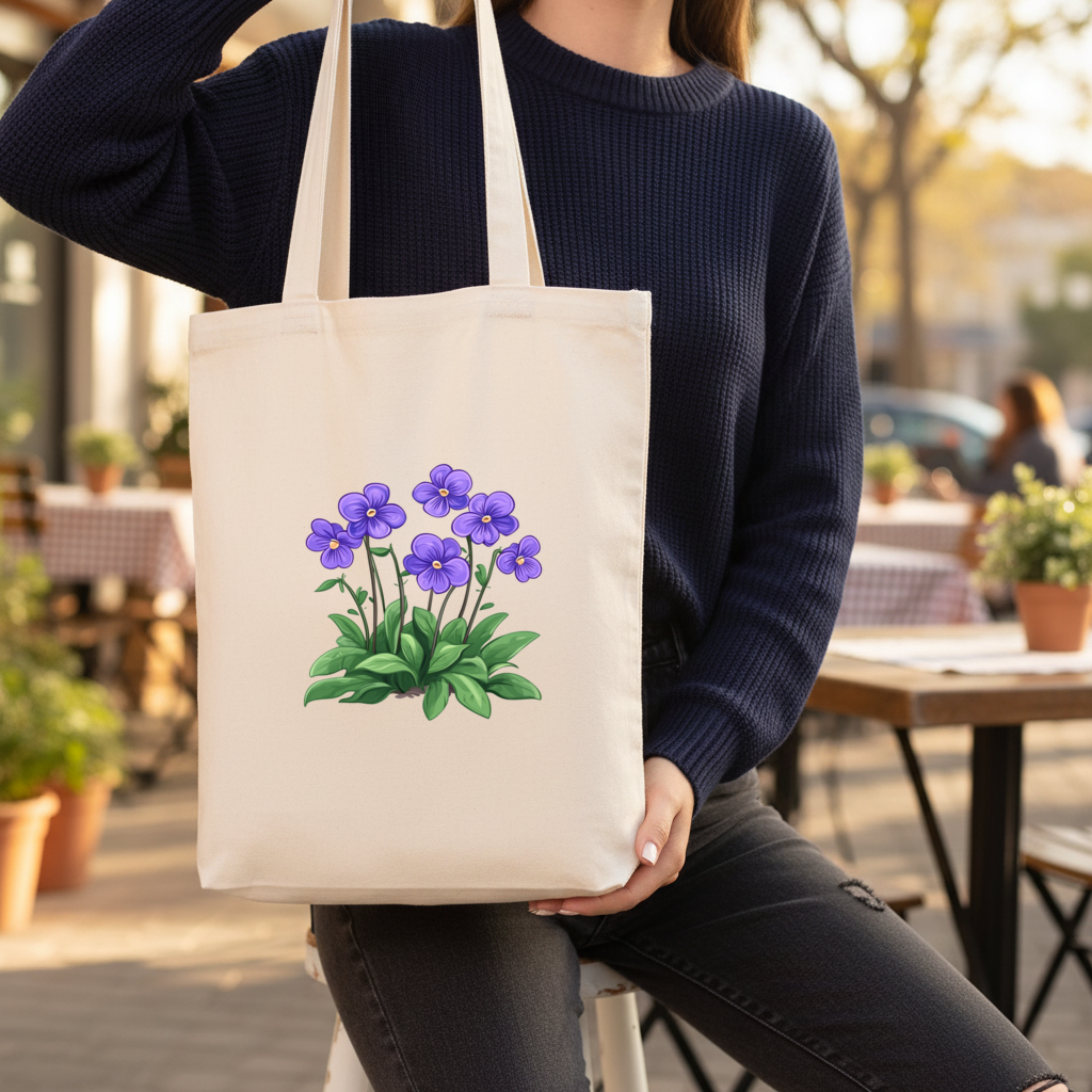 Cottagecore Purple Violets Gusseted Canvas Tote Bag