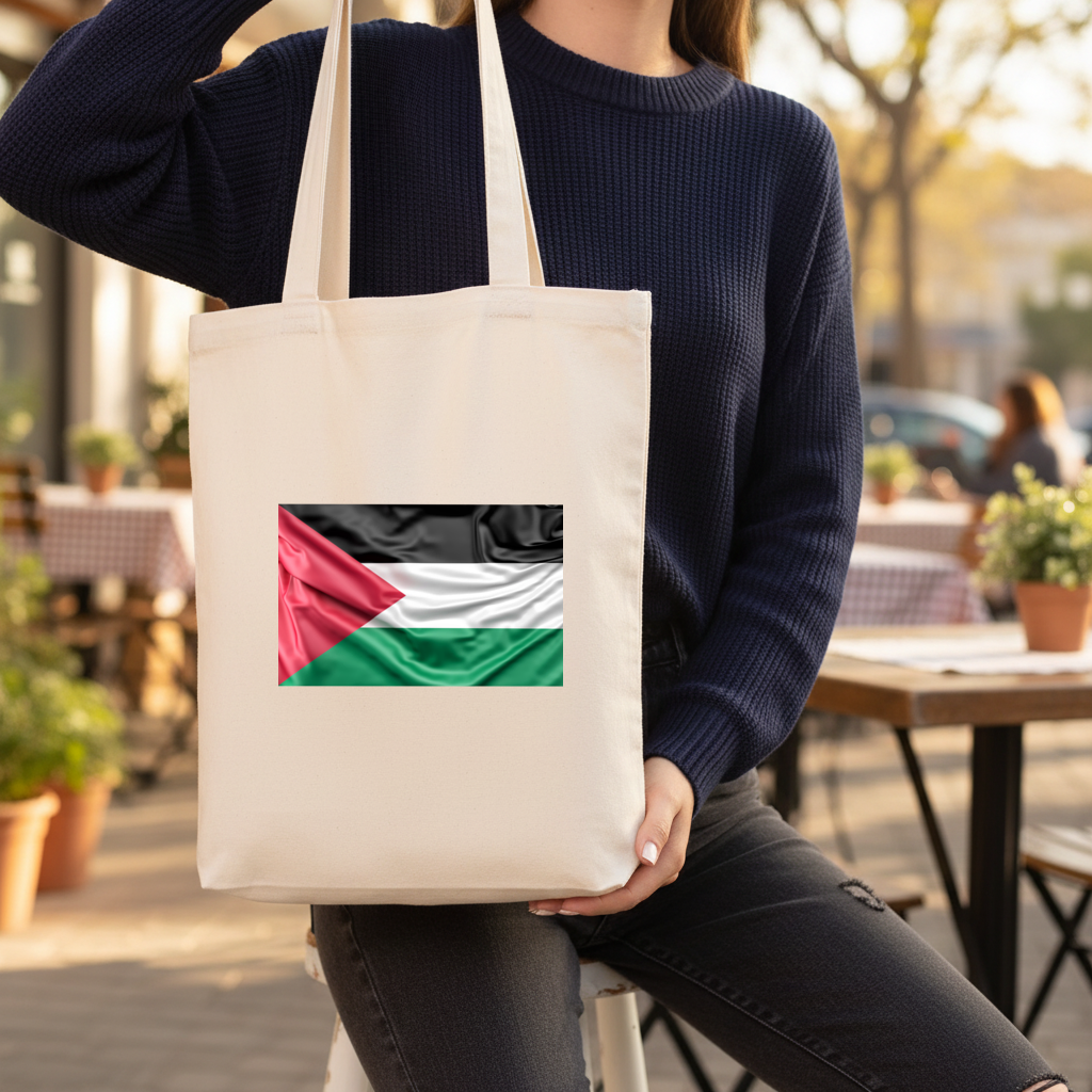Waving Palestine Flag Gusseted Canvas Tote Bag