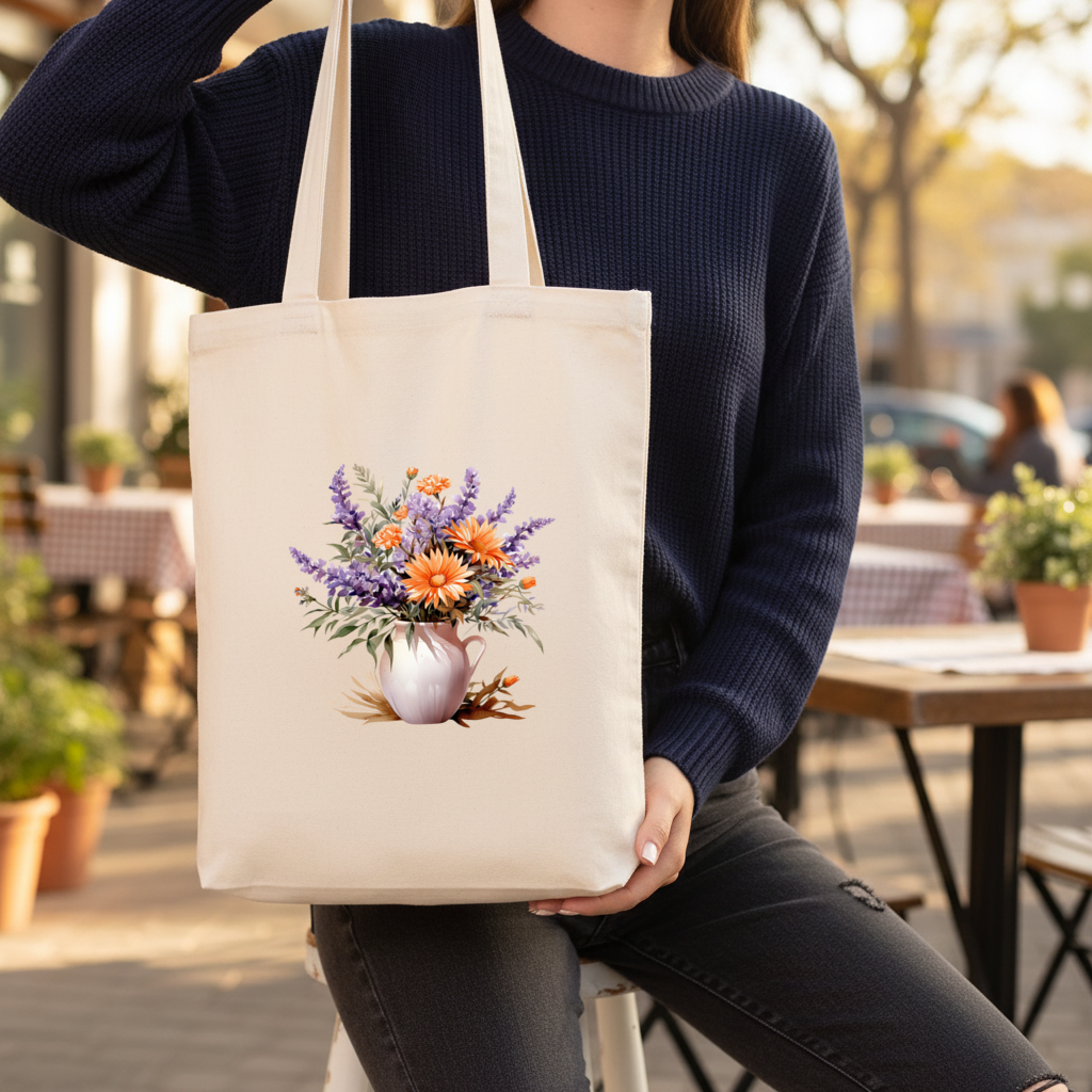 Cottagecore Wildflower Pitcher Gusseted Canvas Tote Bag
