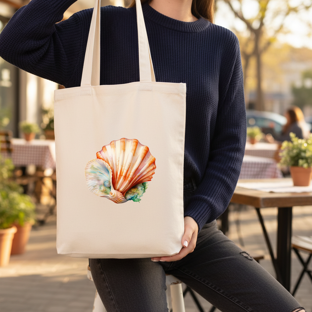 İncili Turuncu Deniz Kabuğu Körüklü Canvas Çanta