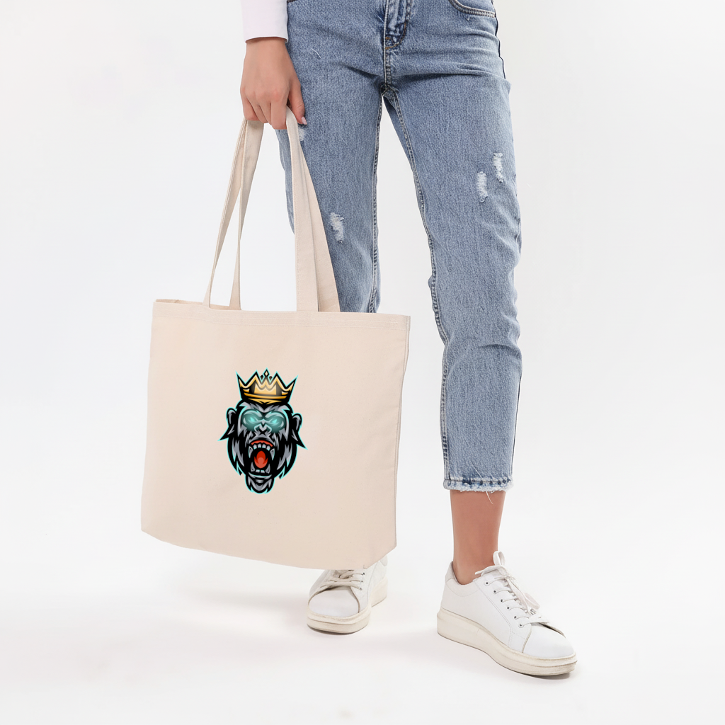 Angry Gorilla King with Crown Graphic - Neon Mascot Design Horizontal Canvas Tote Bag