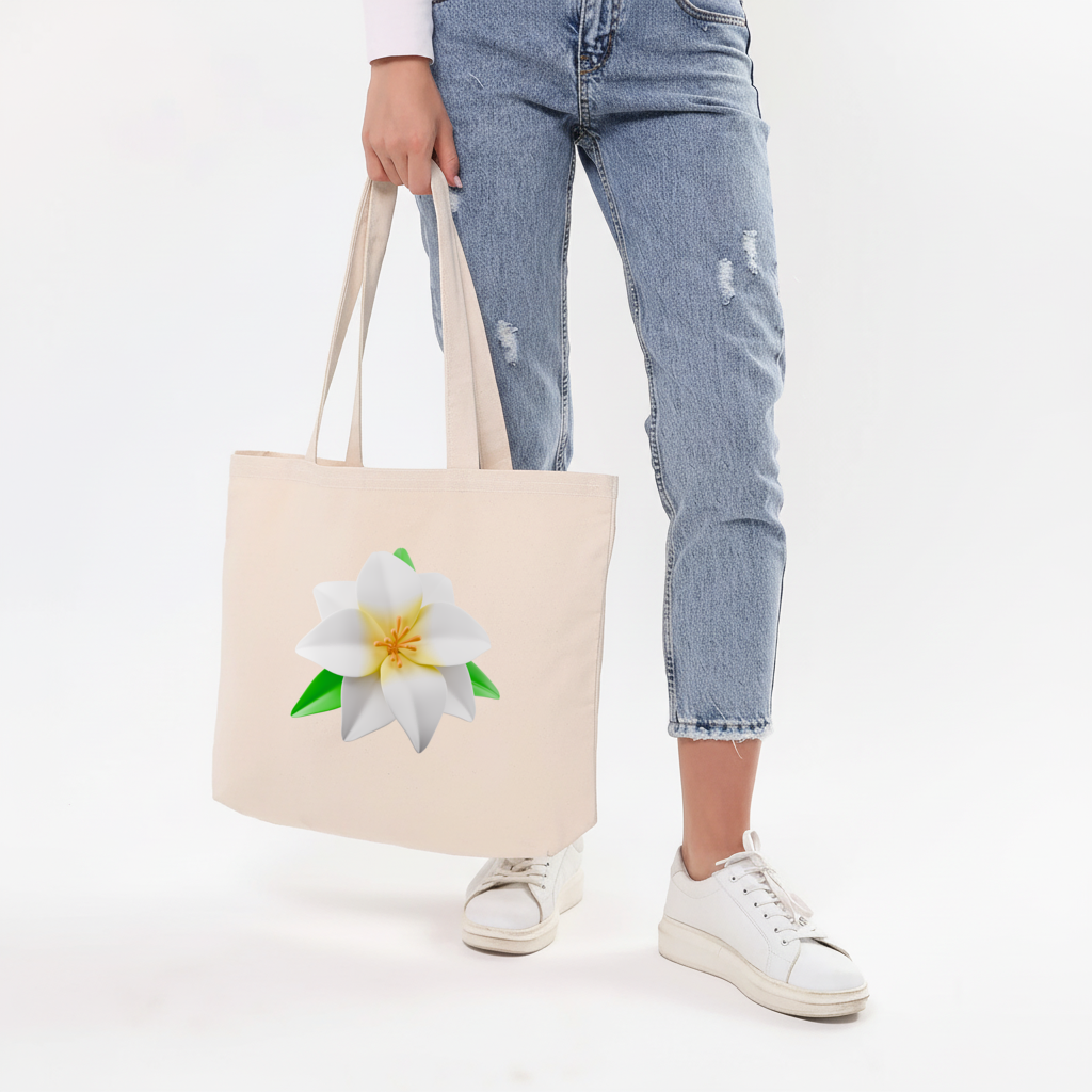 3D White Lily Flower Illustration Horizontal Canvas Tote Bag