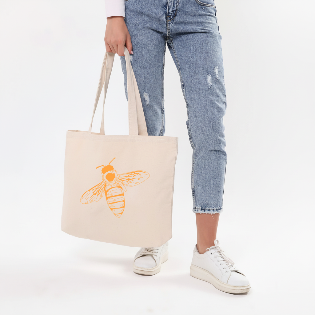 Minimal Turuncu Arı Çizimi Yatay Canvas Çanta