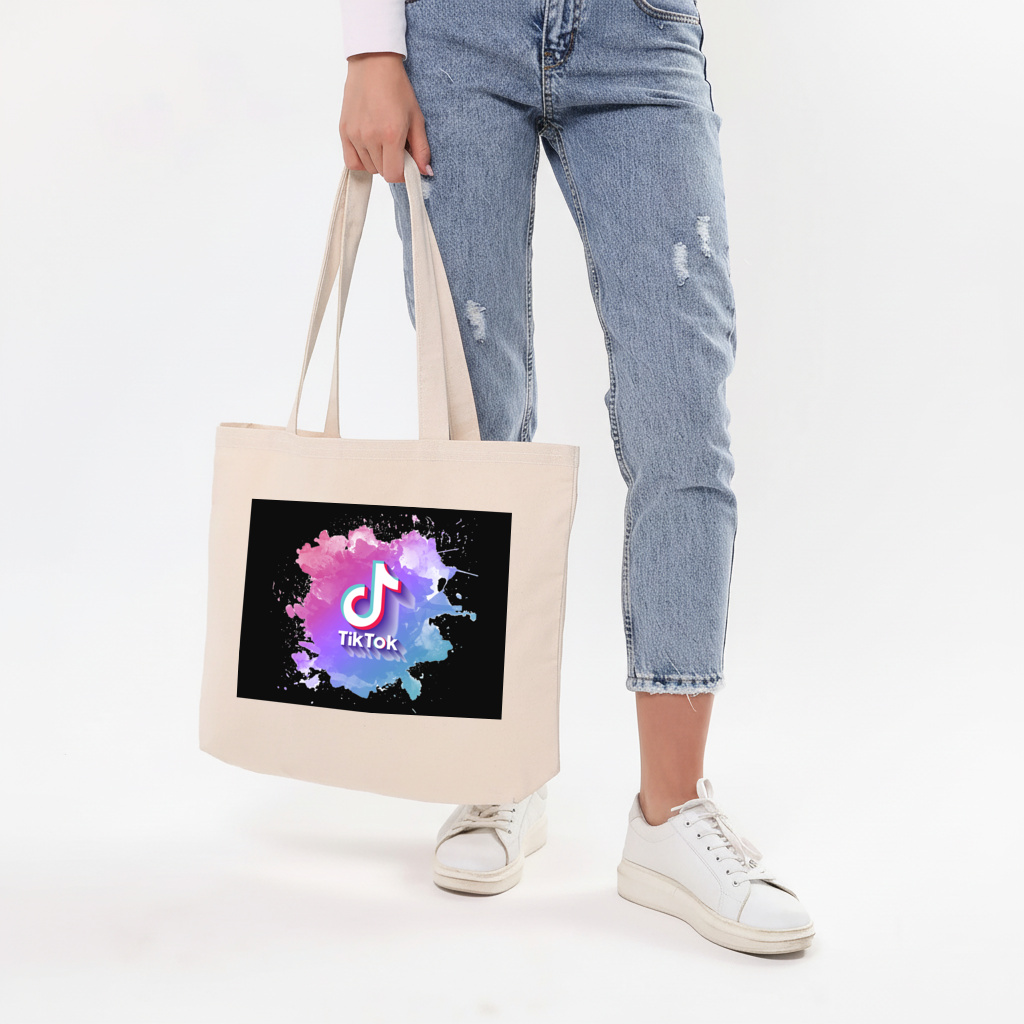 Sulu Boya Efektli TikTok Logosu Yatay Canvas Çanta