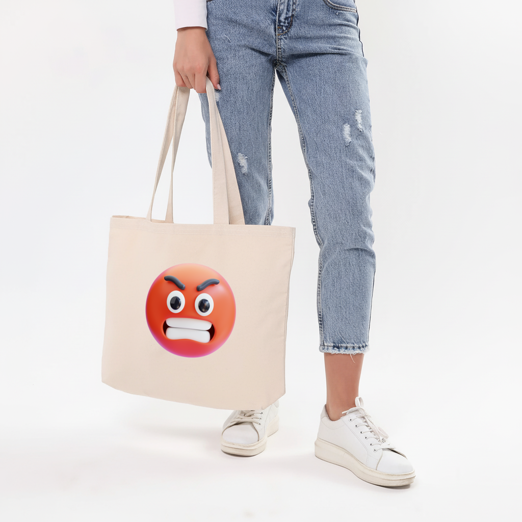 3D Kızgın Emoji Yatay Canvas Çanta