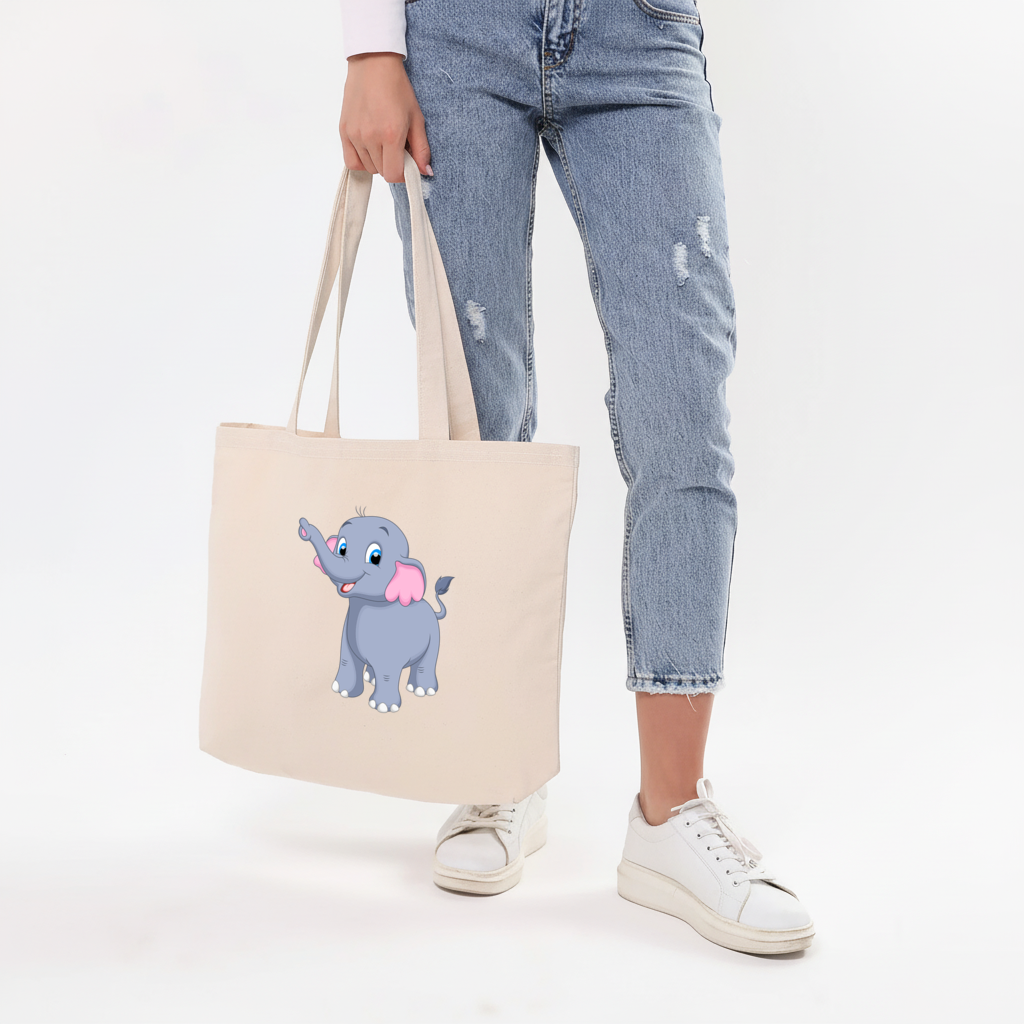 Cute Blue Elephant Horizontal Canvas Tote Bag