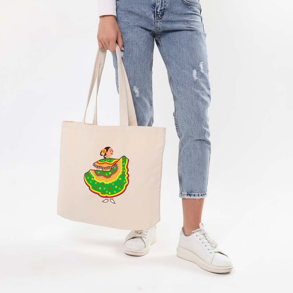 Mexican Folkloric Dancer Woman Horizontal Canvas Tote Bag