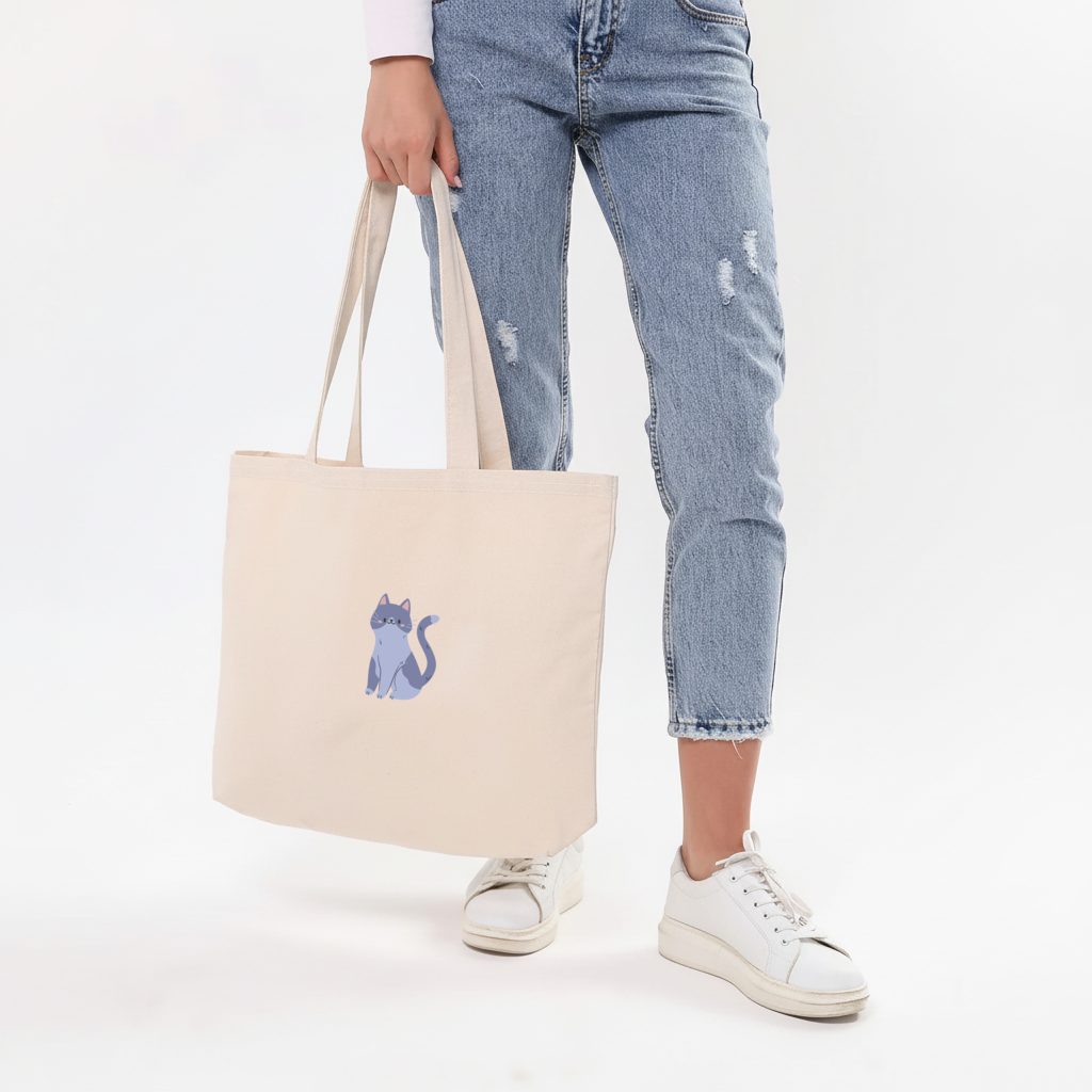 Gri kedi Horizontal Canvas Tote Bag