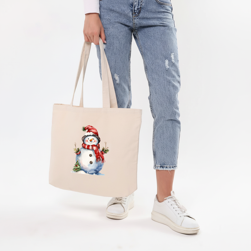 Whimsical Red Snowman Horizontal Canvas Tote Bag