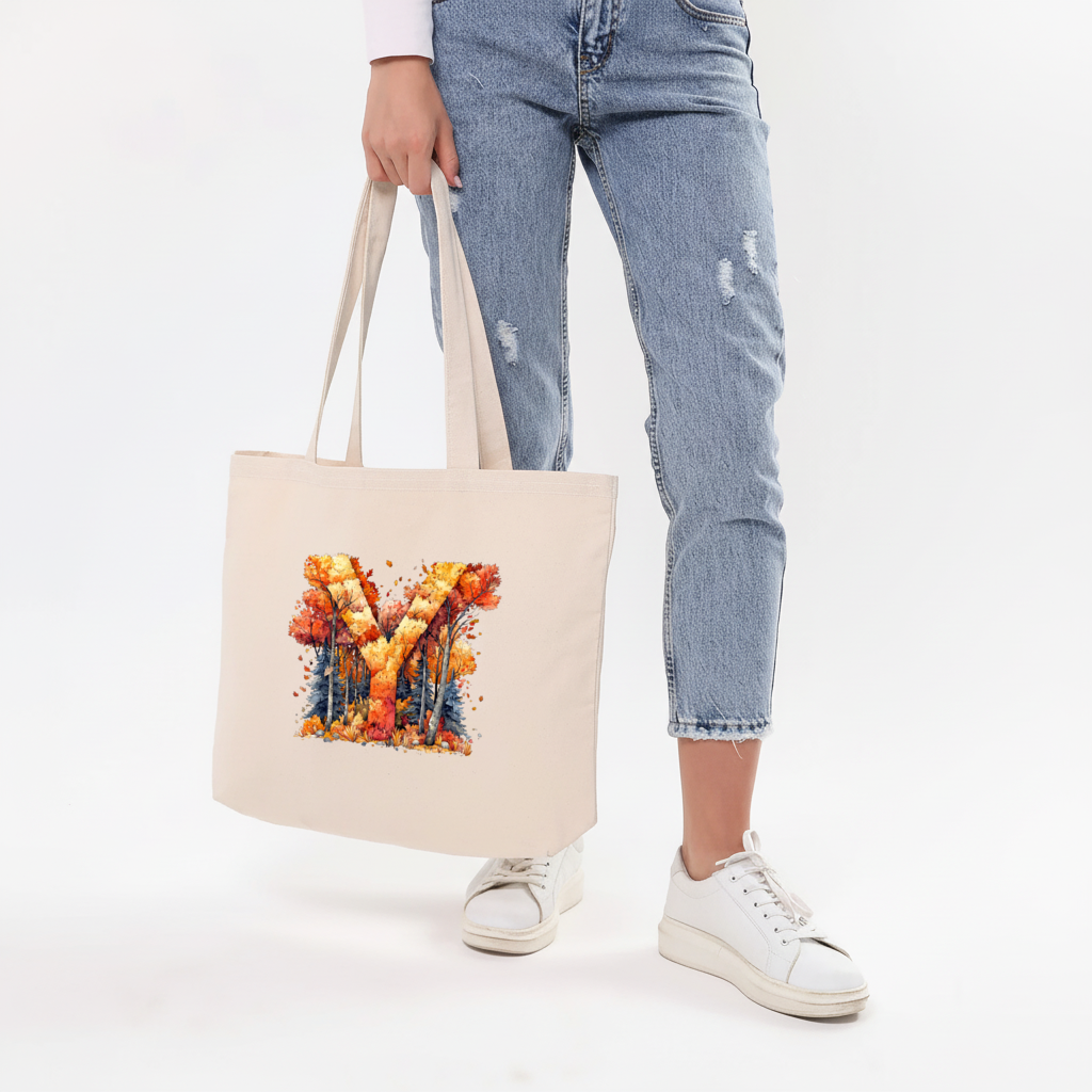 Autumn Forest Letter Y Horizontal Canvas Tote Bag