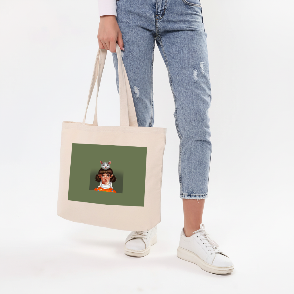 Mood Cat and I Horizontal Canvas Tote Bag