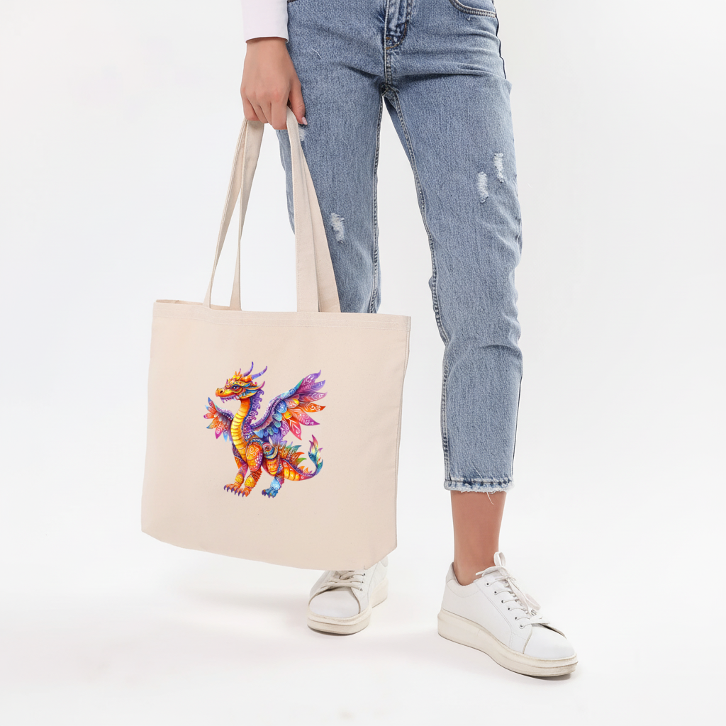 Gökkuşağı Renkli Mitolojik Ejderha Yatay Canvas Çanta