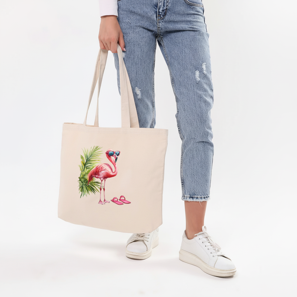 Pink Flamingo with Sunglasses Horizontal Canvas Tote Bag