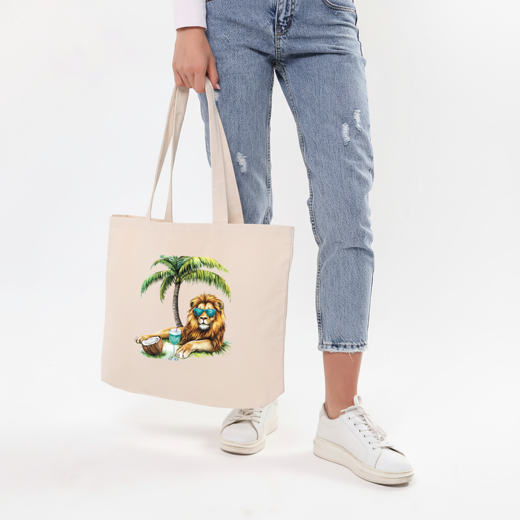 Yaz Tatili Yapan Gözlüklü Aslan Yatay Canvas Çanta