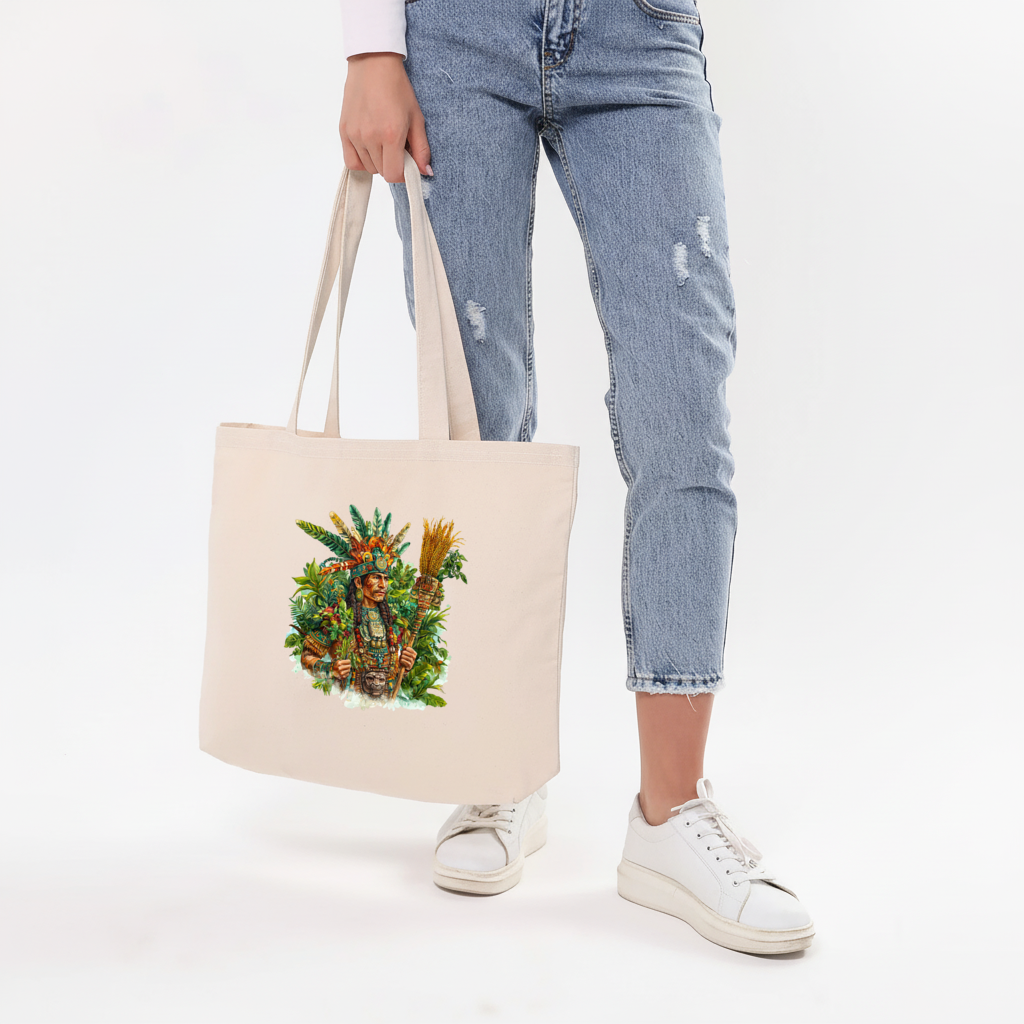 Mayan Maize Priest with Feather Headdress Horizontal Canvas Tote Bag