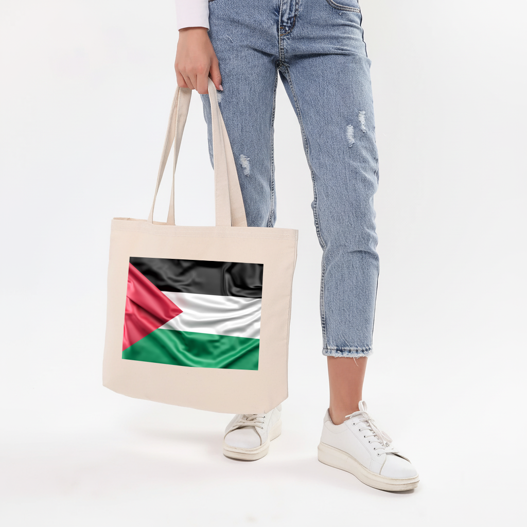 Waving Palestine Flag Horizontal Canvas Tote Bag