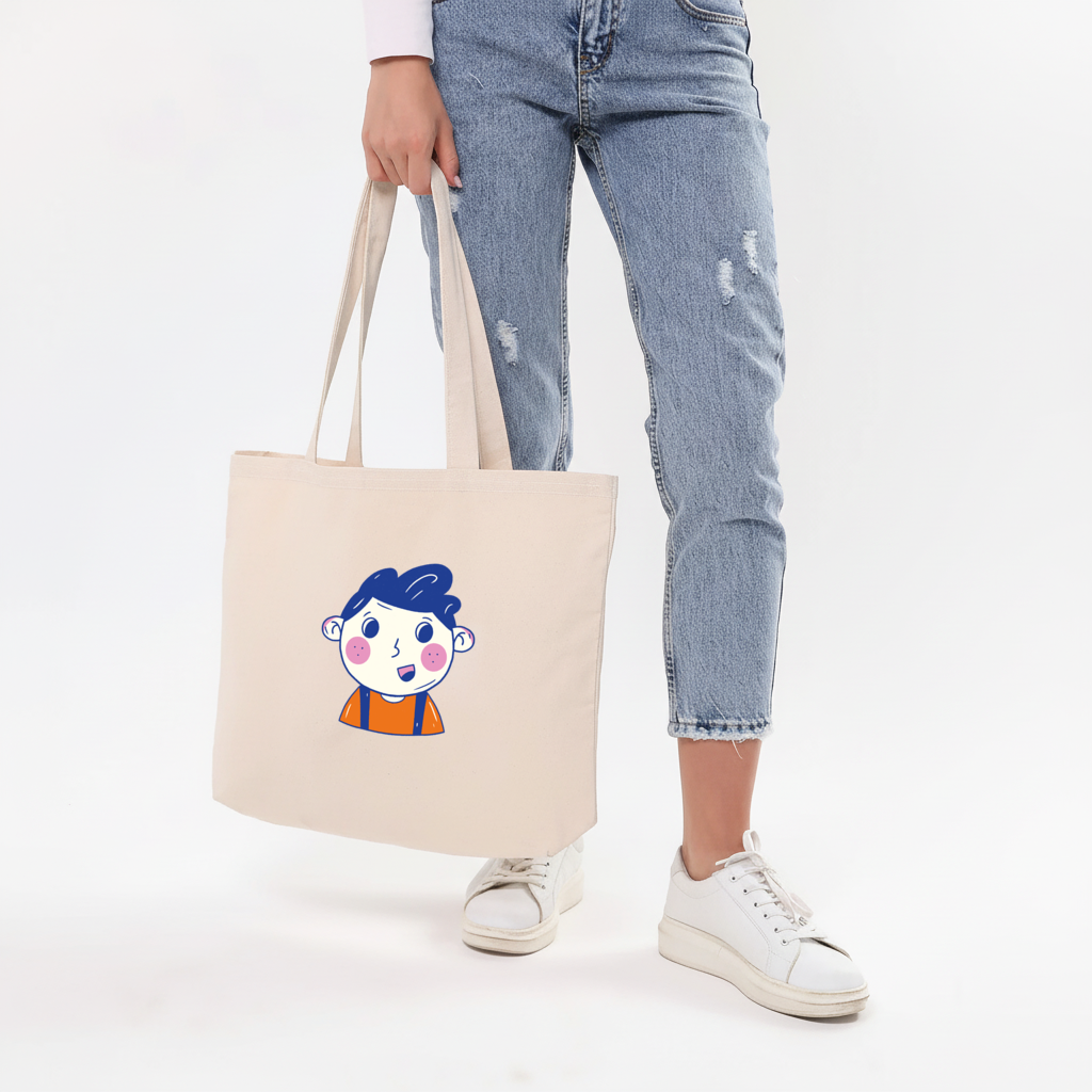 Cute Smiling Boy with Blue Hair Horizontal Canvas Tote Bag