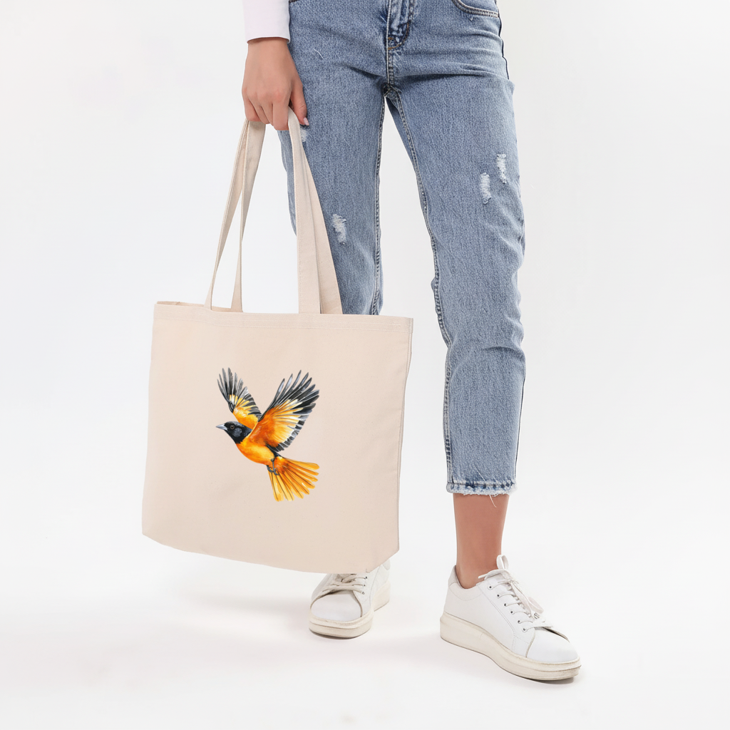 Watercolor Baltimore Oriole Horizontal Canvas Tote Bag